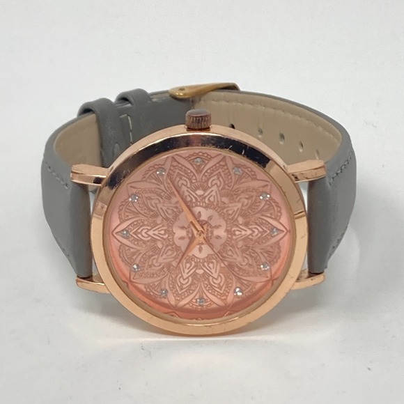 Accutime Mandala Watch Women Rose Gold Tone 38mm Bling Leather New Battery 8.5" - Picture 10 of 15